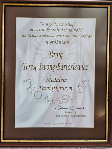 Więcej o: Medal Pamiątkowy „Pro Masovia” dla pani Iwony Bartosiewicz